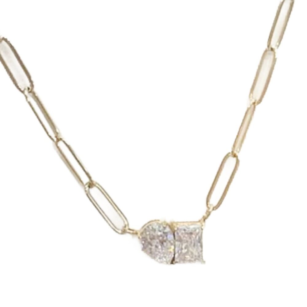 Gold Paperclip Chain Necklace with Pave Crystal Clasp